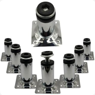 Imagem de Pé Com Regulagem Kit 8 Un Aço Cromado Redondo 8cm P/ Móveis - HD Ferra