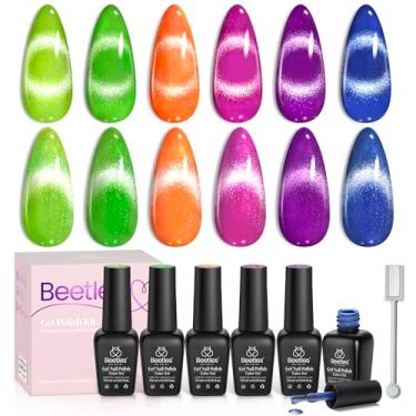 Imagem de beetles Gel Polish Conjunto De Esmaltes Em Olho Gato Beetles, 6 Cores, Kit Glitter Holográfico Neon Verão, Rosa Choque, Laranja, Roxo, Azul, Verde, Magnético, Imersão Uv, Arte Francesa, Presente Par