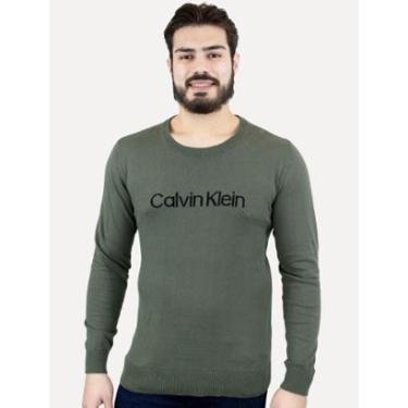 Imagem de Suéter Calvin Klein Masculina Tricot Front Logo Verde Militar-Masculino