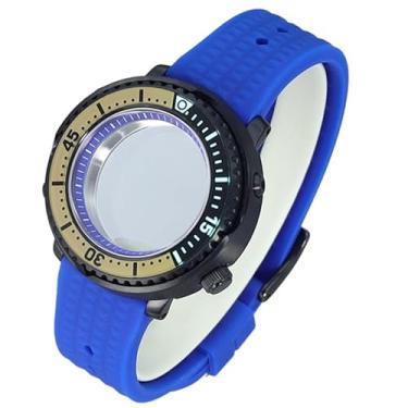 Imagem de FEIYASHI Caixa de relógio preta de aço inoxidável, vidro de cristal de safira para NH34 NH35, movimento 100 m, impermeável, atum, tartaruga, enlatada, 8 movimentos NH35 + anel capítulo azul, Caixa de