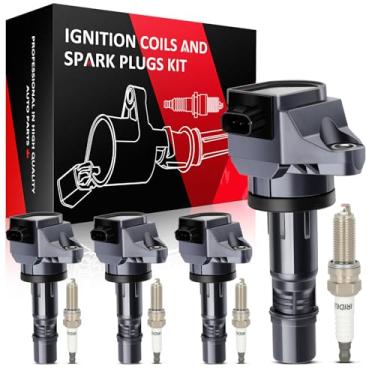 Imagem de SCITOO Bobinas de bobina de ignição e velas de ignição de irídio adequadas para Honda para Acura 2012 2013 2014 2015 Civic ILX UF672 4 bobinas de ignição para 4 velas de ignição de irídio