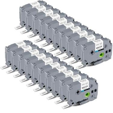 Imagem de Fita branca laminada de 12 mm 0,47 compatível com Brother P-Touch Label Maker Refil TZe-231 TZe231 Funciona com Brother PTouch D220 PTD210 PTH110 PTH111 PTP710BT PTD400 Cubo, pacote com 20