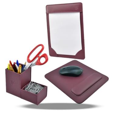 Imagem de Kit Escritório Sintético Vayly com Porta-Caneta, Porta-Clips, Risque Rabisque A4, Apoio para Teclado e Mouse Pad. (Vinho)