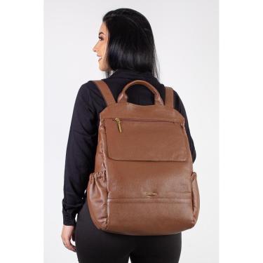 Imagem de Mochila antifurto de couro liso Suzana - Café-Feminino