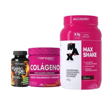 Imagem de Kit emagrecer Bem: Max shaker Substituto de refeição + Nanotherm 60 cap + collageno 200g Nanogen.-Unissex