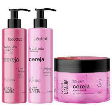 Imagem de Kit Sabonete Liquido + Esfoliante + Hidratante Corpo E Rosto Labotrat Cheiro De Fruta Cereja 300g