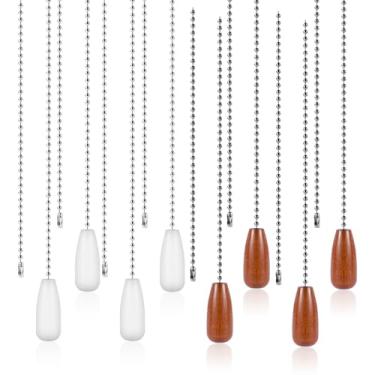 Imagem de 8 peças Extensores Corrente para Ventilador de Teto, 33,3cm Madeira Bolas Contas Extensão Corrente Puxar Pendente para Ventilador de Teto Luz Candeeiro Candeeiros Decoração(Branco+Castanho)