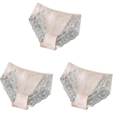 Imagem de Roupa Interior Feminina 3 Pcs Plus Size Lace Lingerie Calcinha Cintura Alta Mulheres Roupa Interior Floral Lingerie Macia Cuecas Femininas, S30-3fuse 3pcs, 4XL120-140kg