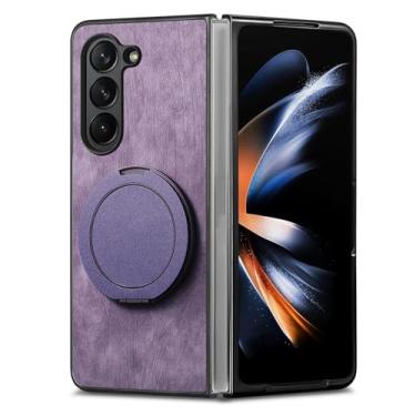 Imagem de HAOMRIYL Capa magnética para Samsung Galaxy Z Fold 7, capa de telefone dobrável de couro retrô com suporte de rotação à prova de choque, roxa, ZFOLD 7
