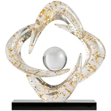Imagem de XYQXYQ Escultura de arte abstrata, estátua decorativa de ouro de resina, ornamentos brancos modernos para sala de estar, decorações modernas para mesa de centro/entrada/escritório colecionáveis (folha