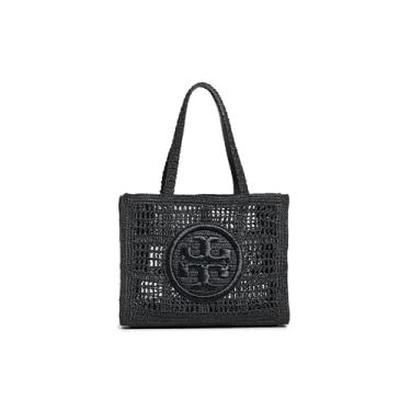 Imagem de Tory Burch Bolsa feminina Ella pequena de crochê à mão preta, Preto, Medium