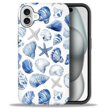 Imagem de CARLOCA Capa fosca de corpo inteiro compatível com iPhone 16 para meninas e meninos, capa rígida à prova de choque para iPhone 16 estampa estética azul oceano concha estrela praia verão