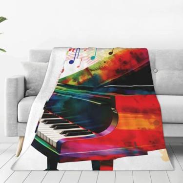 Imagem de Cobertor de flanela leve de 127 x 101 cm, cobertores de flanela super macios coloridos, teclado de piano, música, aconchegante, cobertores de micro lã, decoração de casa para sofá, cama, sala de estar