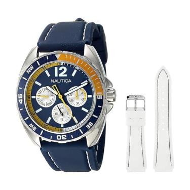 Imagem de Nautica Relógio masculino esportivo, Azul/Branco/Azul/Prata, Relógio de quartzo