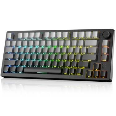 Imagem de DAREU Teclado para jogos sem fio EK75PRO, teclado mecânico cremoso de troca a quente 75% RGB com botão, conectividade 2,4 GHz/BT5.1/USB-C, suporte de junta, teclas PBT impressas laterais, interruptor