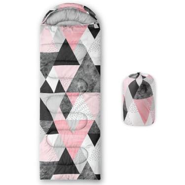 Imagem de Smell Sunshine Saco de dormir infantil para meninos e meninas, estampa geométrica de triângulo rosa, leve, quente, portátil, uso interno, impermeável, resistente ao clima frio, saco de dormir para