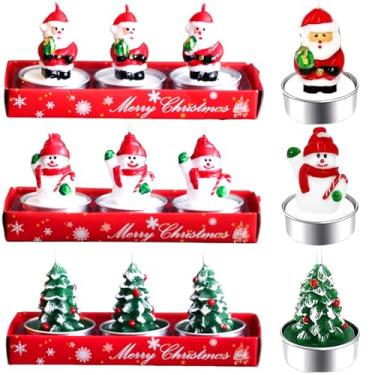 Imagem de Velas de Natal Tealight 9 peças/3 conjuntos de bonecos de neve, Papai Noel e árvore de Natal, decorações de Natal multiuso para centros de mesa, mesa de jantar e mais
