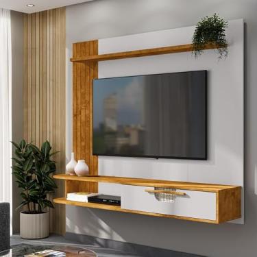 Imagem de Painel para TV Suspenso Jeri, 160 cm, Suporta TV até 65 Polegadas, MDP, com Porta Basculante em Ratan (Naturalle/Off)