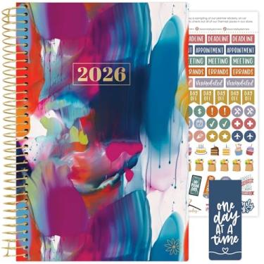 Imagem de bloom daily planners Agenda 2026 (janeiro a dezembro) Organizador de ano calendário - 14 cm x 21 cm - Agenda semanal e mensal com adesivos e marcadores de página - pinceladas brilhantes