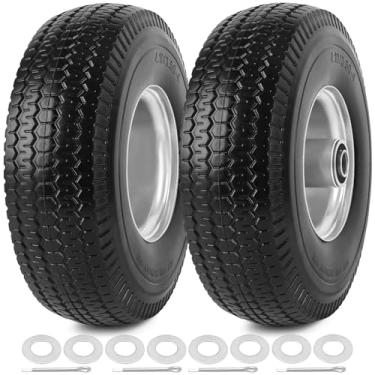 Imagem de phepetroll Pneus planos livres de 4,10/8,9-10 cm, substituição de pneus e rodas sólidos de 25,5 cm com furo de eixo de 5/20.3 cm, cubo deslocado de 5,6 cm para caminhão de mão, carrinho de jardim