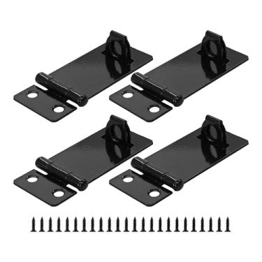 Imagem de AUXBC Conjunto de ferrolho de cadeado de 5 cm, 4 peças, trinco de porta de ferro pintado de preto, trava deslizante fecho de portão de segurança para cerca, armário, galpão, armazenamento de jardim