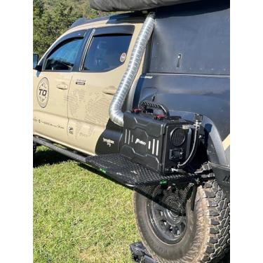 Imagem de Tire Table Mesa de trabalho de alumínio montada em pneu de veículo, para acampamento, viagem, não autorizada e ao ar livre, preta (alumínio), 59,7 cm x 48,3 cm x 3,8 cm