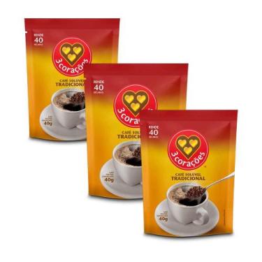Imagem de Café Três Corações Solúvel Tradicional Kit 3 Pacotes De 40G - Tres Cor