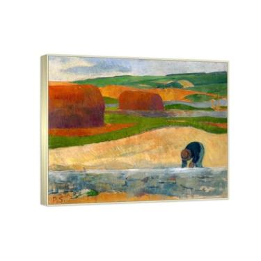 Imagem de RYLJCZ Reprodução de pinturas a óleo de Paul Sérusier - bretões no mouro - impressão de arte de paisagem vintage - arte de parede em tela para decorações de casa e escritório 55 x 66 cm (21,5 x 26