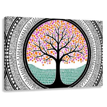 Imagem de Árvore da Vida Arte de Parede Impressão em Tela Harmonia da Vida Decoração Fotos Crescimento Espiritual Sala de Estar Laranja Rosa 90x60cmx1
