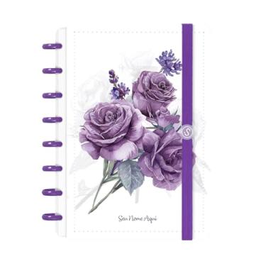 Imagem de Caderno de Disco Inteligente Personalizado Iscool P Floriografia Rosas Lavanda Branco