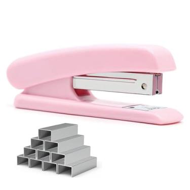 Imagem de Grampeador de mesa de escritório com 1000 grampos 24/6, grampeamento resistente durável padrão suave sem atolamento, perfeito para casa, escola, escritório, negócios, papelada - rosa
