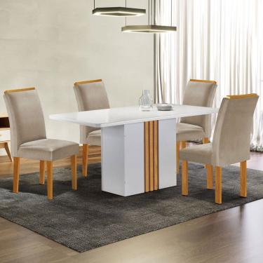 Imagem de Mesa de Jantar 4 Lugares Celeste Luisa com Vidro Off White/Cinamomo/Bege Claro - Cel Móveis