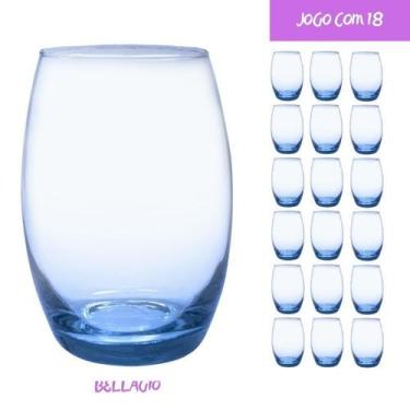 Imagem de 18 Copos Vidro Bellagio Redondo 450ml Grande Colorido Azul - Casa Lind
