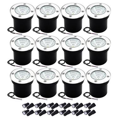 Imagem de NAWVACE Pacote com 12 lâmpadas LED de baixa tensão, para ambientes externos no solo 12V-24V 5W branco quente 3000K, iluminação IP65 à prova d'água para caminho, garagem, deck, jardim, com conectores
