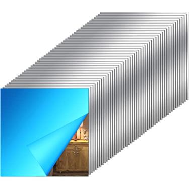 Imagem de 80 peças de folhas de espelho autoadesivas sem vidro, azulejos espelhados, adesivos de espelho de descascar e colar, adesivo de parede de espelho flexível, filme reflexivo, papel de parede de espelho de plástico para decoração de porta de casa (15 x 15 cm)