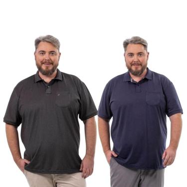 Imagem de Kit 2 Camisa Polo Masculina Plus Size Pique com Bolso Casual