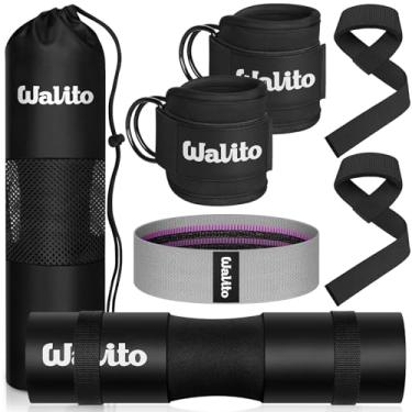 Imagem de WALITO Conjunto de 8 almofadas de barra para impulso no quadril - almofada de agachamento, acessórios de ginástica para mulheres com barra ruim, supino, com tiras de tornozelo de academia, faixas de
