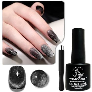 Imagem de Esmalte de gel Wimocacy Cat Eye Gel Holográfico Glitter Esmalte Magnético com Ímã para Salão de Beleza de Unhas DIY (Preto)