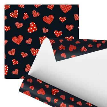 Imagem de Papel De Parede Adesivo Corações Vermelhos Fundo Preto 2,80M - Plimsho