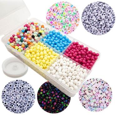 Imagem de Kit Miçanga Infantil Letrinhas Bijuteria Passante 1000pçs + Caixa Divi