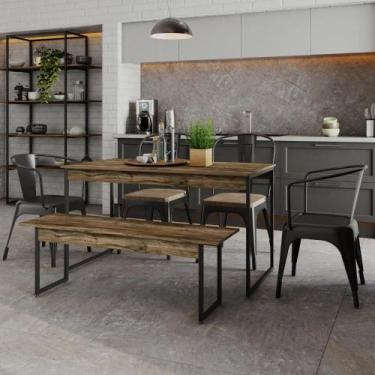 Imagem de Mesa de Jantar com 1 Banco Estilo Industrial TUB - Compace Decor, Carv