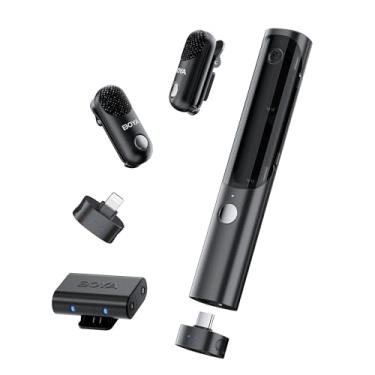 Imagem de BOYA Magic-02 Microfone Lavalier sem fio para iPhone/Android/Câmeras, 4 microfones Form-in-1, Mini Microfone Sem Fio, Redução de Ruído AI, Potência 30H para Gravação de Vídeo, Streaming (Suporte não