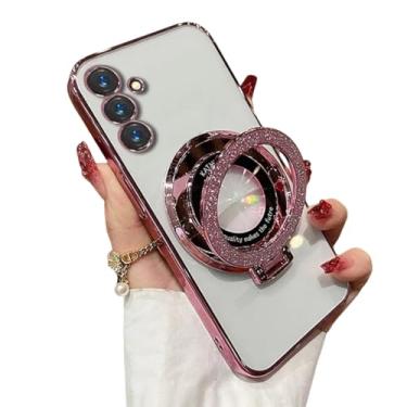 Imagem de Capa com suporte de anel brilhante para Samsung Galaxy S24 S25 Ultra S23 S22 Plus S21 S20 Fe A54 A55 A34 A14 A52 A15 Capa com suporte brilhante (para Samsung A15/PinkTM)