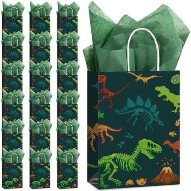 Imagem de Sacos de presente Capoda Dinosaur Favor Tote com papel de seda (16 uni