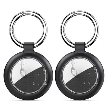 Imagem de Inesore Suporte à prova d'água para AirTag, design de textura de fibra de carbono, suporte para air tag, totalmente resistente a arranhões com chaveiro AirTags para coleira de animais de estimação