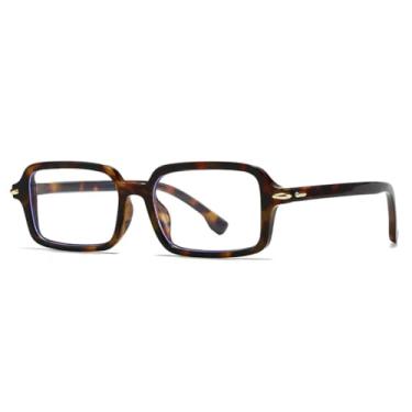 Imagem de Óculos de sol retangulares com rebites retrô, óculos de sol femininos, proteção UV400, armação de lentes transparentes (transparente de leopardo)