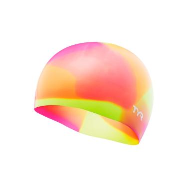 Imagem de TYR Touca de natação de silicone sem rugas para redução de arrasto e proteção do cabelo, amarelo/rosa/laranja