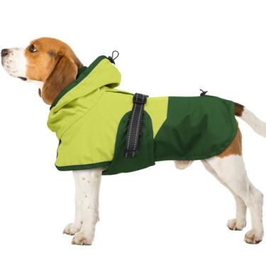 Imagem de BRKURLEG Capa de chuva para cães pequenos, médios e grandes, impermeável, capa de chuva para cães com capuz ajustável, capa de chuva para animais de estimação, poncho com orifício para trela, faixa