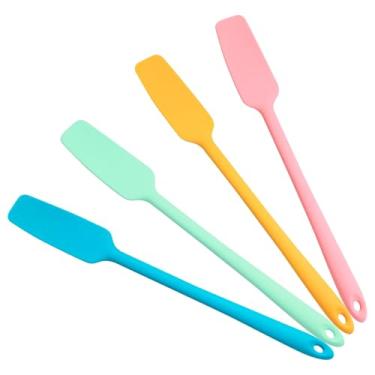 Imagem de Pacote com 4 espátulas de silicone | Raspadores antiaderentes de cabo longo resistentes ao calor de 315 °C | para potes de pedreiro, assados, cobertura de bolo, geleia, liquidificadores | Utensílios