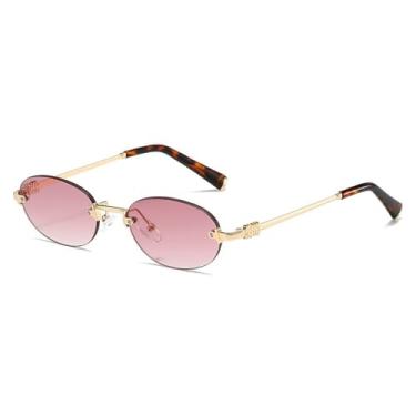 Imagem de Óculos de sol elegantes com armação oval para mulheres e homens, sem aro, para viagem e direção, 5.137 mm